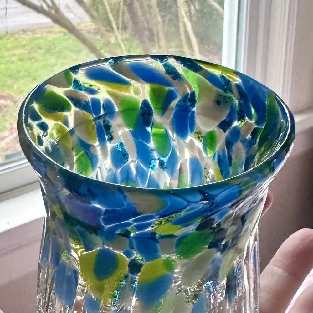 Vintage Art Glass Candle Holder Votive Tealight Confetti Coastal Boho Decor 3”